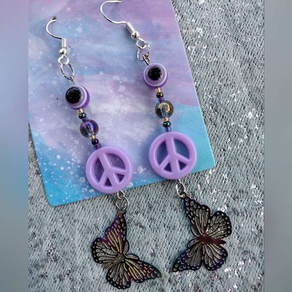 Evil eye peace butterfly beaded earrings dangles - Picture 4 of 6